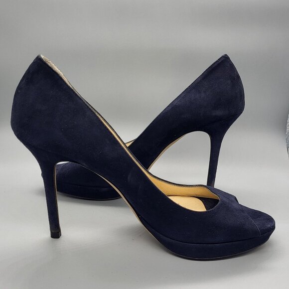 Jimmy Choo Suede Peep Toe Pumps - Picture 3 of 16